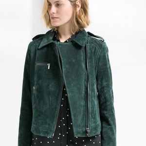 Mango women's leather biker jacket darkgreen sizeM